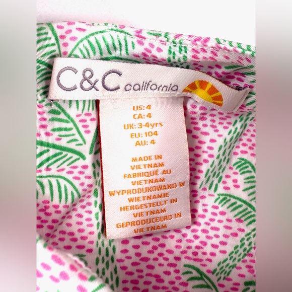 C&C CALIFORNIA Girls Sleeveless Palm Tree Print Dress 4 Tropical Resort Summer - Picture 3 of 8